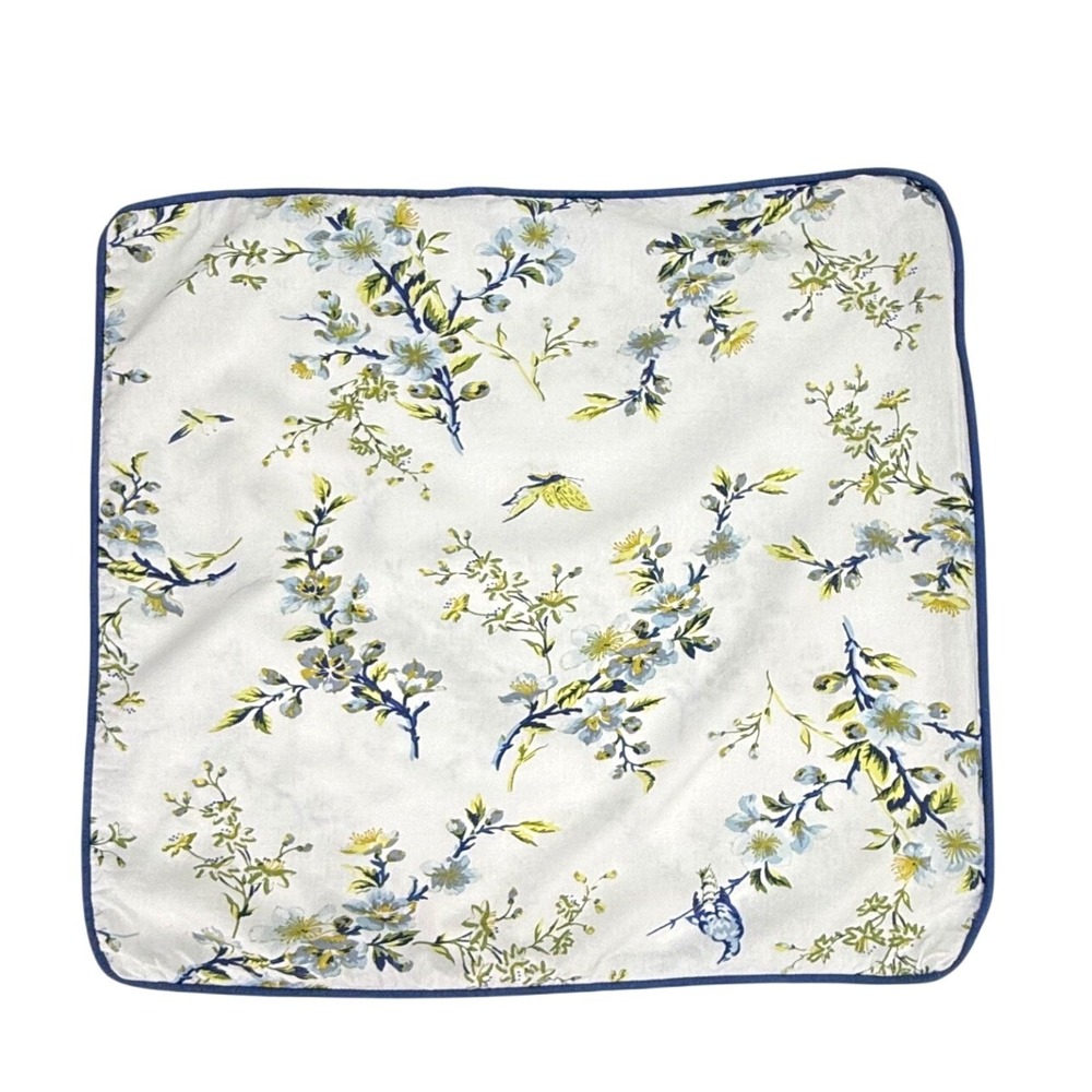 April Cornell Pillow Sham 20" White Blue Floral Butterfly Cotton Zip Cottagecore